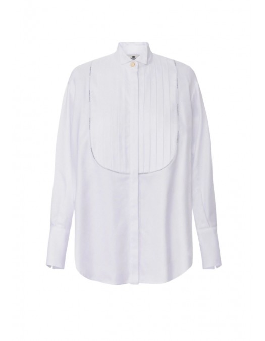 CAMASA ELISABETTA FRANCHI, tuxedo details, Bumbac, Alb - CA11056E2100