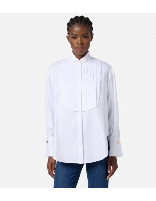 CAMASA ELISABETTA FRANCHI, tuxedo details, Bumbac, Alb - CA11056E2100