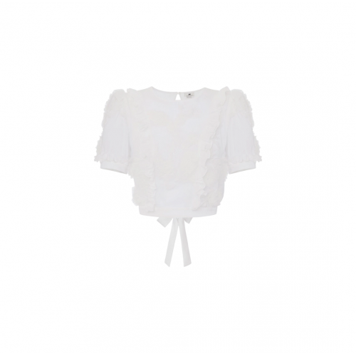 CAMASA ELISABETTA FRANCHI, Embroidered Ruffles, White CAMASA ELISABETTA FRANCHI, Embroidered Ruffles, White