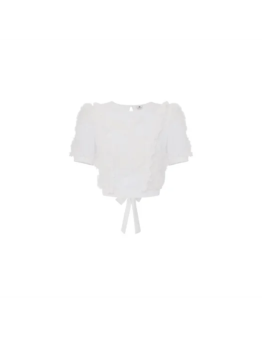 CAMASA ELISABETTA FRANCHI, Embroidered Ruffles, White - CA11552E2360 CAMASA ELISABETTA FRANCHI, Embroidered Ruffles, White - CA11552E2360