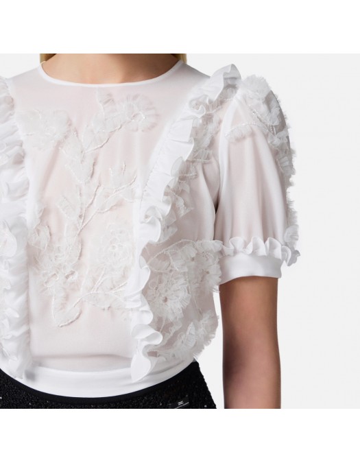 CAMASA ELISABETTA FRANCHI, Embroidered Ruffles, White - CA11552E2360 CAMASA ELISABETTA FRANCHI, Embroidered Ruffles, White - CA11552E2360