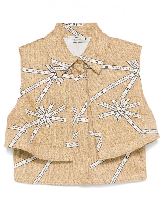 TOP ELISABETTA FRANCHI, Logo Print Details, Beige - CA12552E2BE1 TOP ELISABETTA FRANCHI, Logo Print Details, Beige - CA12552E2BE1