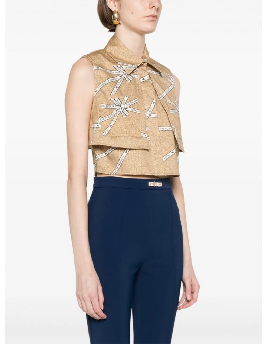 TOP ELISABETTA FRANCHI, Logo Print Details, Beige - CA12552E2BE1 TOP ELISABETTA FRANCHI, Logo Print Details, Beige - CA12552E2BE1