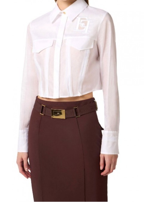 Camasa ELISABETTA FRANCHI, Cotton shirt with flaps and embroideries - CA12661E2100