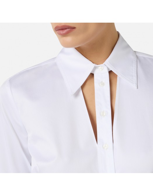 Camasa ELISABETTA FRANCHI, Cotton shirt with cut-out and embroideries, Alb - CA12861E2100