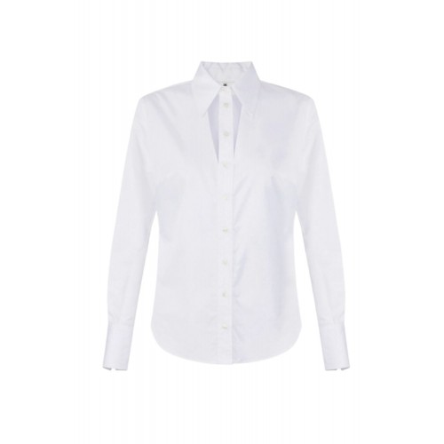 Camasa ELISABETTA FRANCHI, Cotton shirt with cut-out and embroideries, Alb