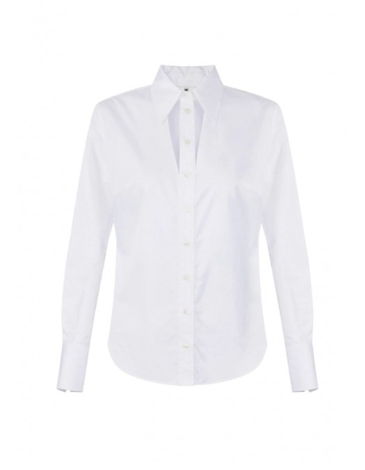 Camasa ELISABETTA FRANCHI, Cotton shirt with cut-out and embroideries, Alb - CA12861E2100