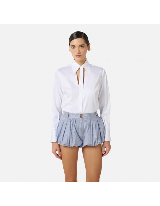 Camasa ELISABETTA FRANCHI, Cotton shirt with cut-out and embroideries, Alb - CA12861E2100