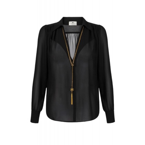 Camasa ELISABETTA FRANCHI, georgette fabric, Colier atasat, Negru Camasa ELISABETTA FRANCHI, georgette fabric, Colier atasat, Negru