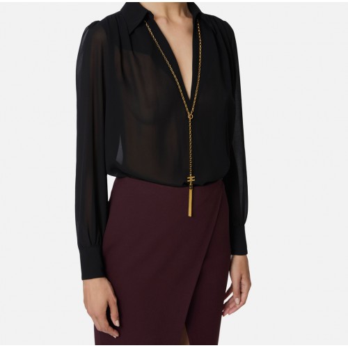 Camasa ELISABETTA FRANCHI, georgette fabric, Colier atasat, Negru Camasa ELISABETTA FRANCHI, georgette fabric, Colier atasat, Negru