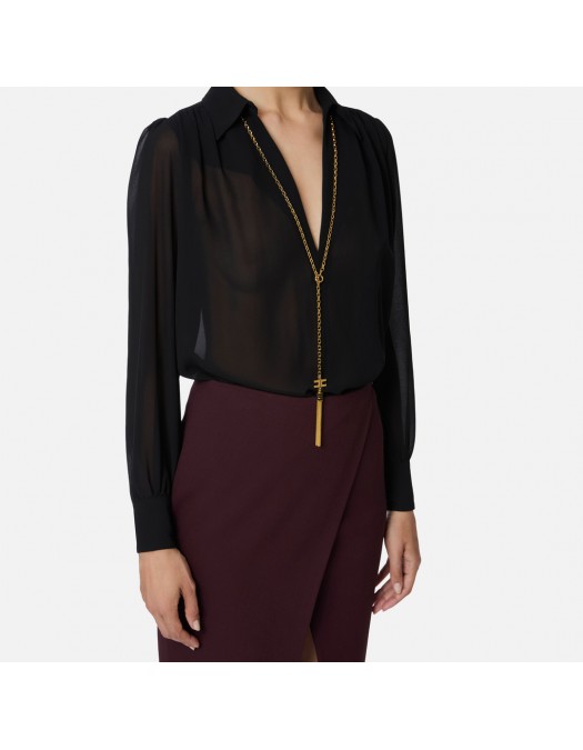 Camasa ELISABETTA FRANCHI, georgette fabric, Colier atasat, Negru - CA13357E2110 Camasa ELISABETTA FRANCHI, georgette fabric, Colier atasat, Negru - CA13357E2110