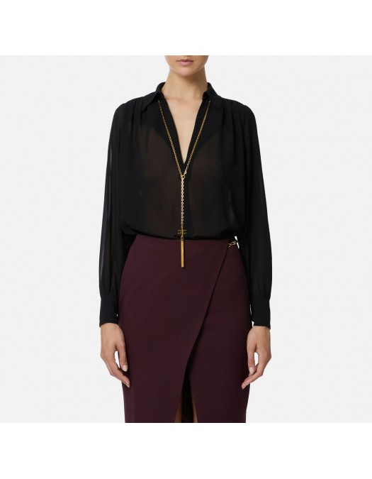 Camasa ELISABETTA FRANCHI, georgette fabric, Colier atasat, Negru - CA13357E2110 Camasa ELISABETTA FRANCHI, georgette fabric, Colier atasat, Negru - CA13357E2110