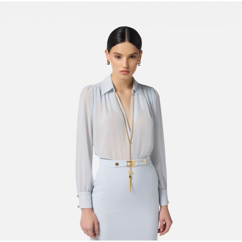 Camasa ELISABETTA FRANCHI, georgette fabric, Colier atasat, Bleu Camasa ELISABETTA FRANCHI, georgette fabric, Colier atasat, Bleu