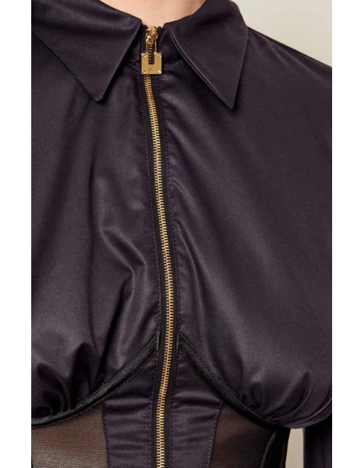 Camasa ELISABETTA FRANCHI, Crop Shirt with Transparent Bustier and Front Zip - CA14061E2110