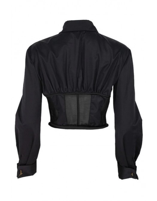 Camasa ELISABETTA FRANCHI, Crop Shirt with Transparent Bustier and Front Zip - CA14061E2110