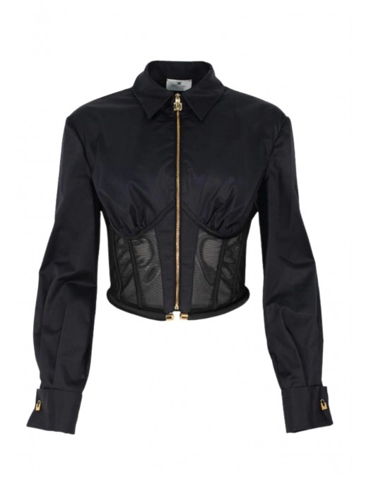Camasa ELISABETTA FRANCHI, Crop Shirt with Transparent Bustier and Front Zip - CA14061E2110