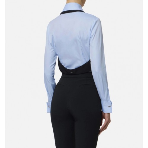 Camasa ELISABETTA FRANCHI, Cotton shirt with tie and waistcoat, Blue