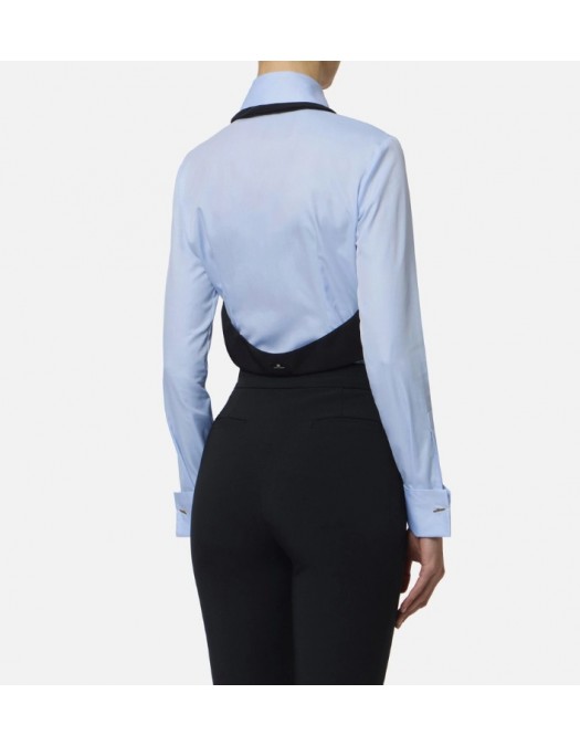 Camasa ELISABETTA FRANCHI, Cotton shirt with tie and waistcoat, Blue - CA14261E2FC4