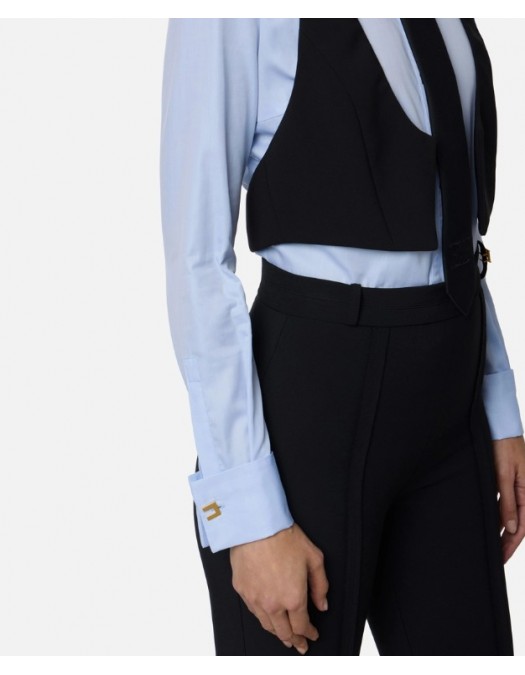 Camasa ELISABETTA FRANCHI, Cotton shirt with tie and waistcoat, Blue - CA14261E2FC4