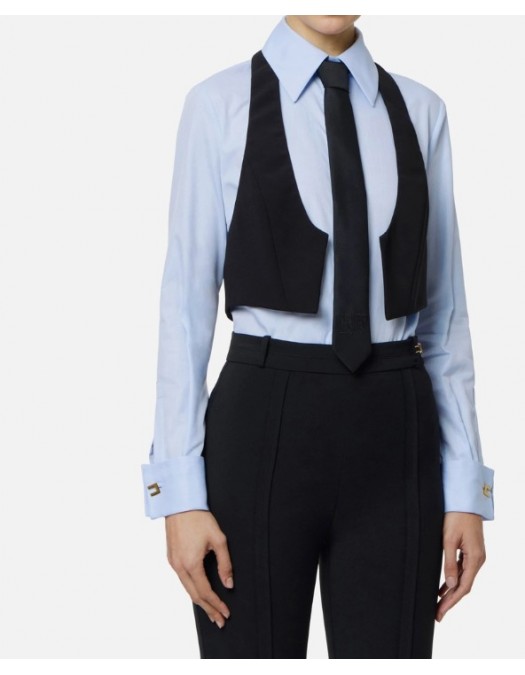 Camasa ELISABETTA FRANCHI, Cotton shirt with tie and waistcoat, Blue - CA14261E2FC4