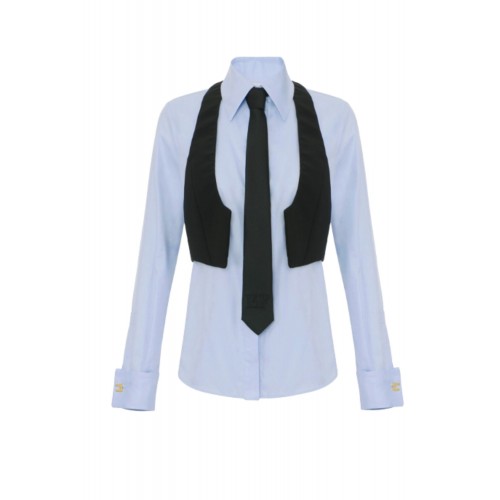 Camasa ELISABETTA FRANCHI, Cotton shirt with tie and waistcoat, Blue