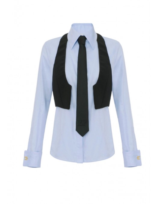 Camasa ELISABETTA FRANCHI, Cotton shirt with tie and waistcoat, Blue - CA14261E2FC4