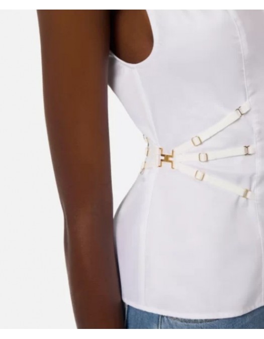 Camasa ELISABETTA FRANCHI, Cotton poplin shirt with elastic straps - CA14361E2100
