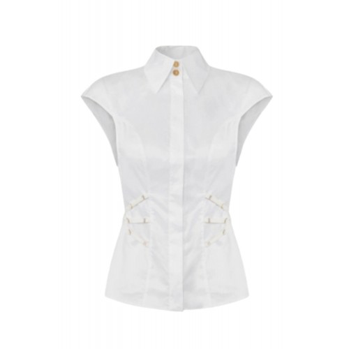 Camasa ELISABETTA FRANCHI, Cotton poplin shirt with elastic straps 