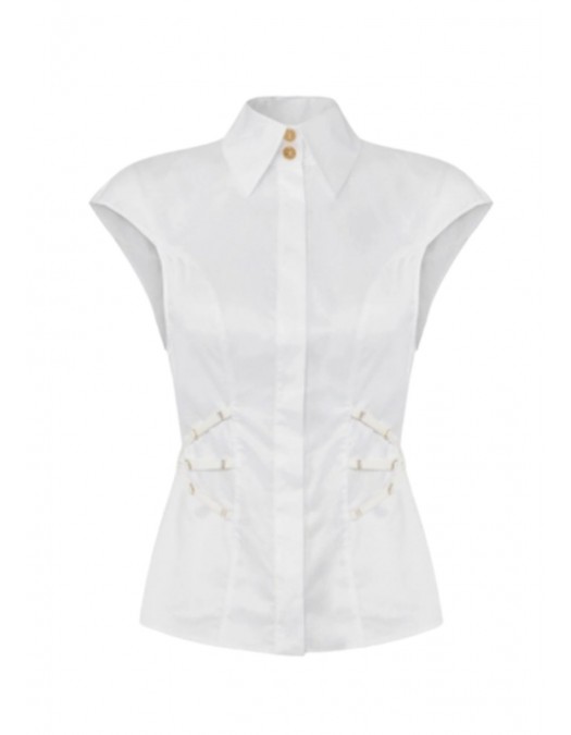 Camasa ELISABETTA FRANCHI, Cotton poplin shirt with elastic straps - CA14361E2100