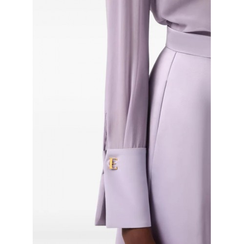 Camasa ELISABETTA FRANCHI, Long-sleeved lilac silk shirt with cuff detail