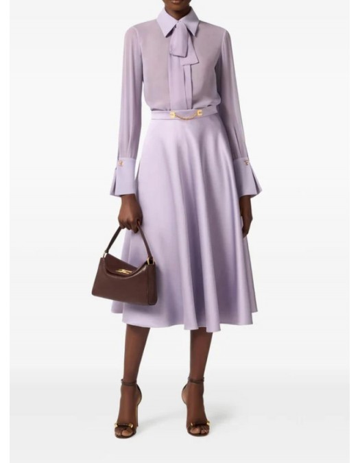 Camasa ELISABETTA FRANCHI, Long-sleeved lilac silk shirt with cuff detail - CA14861E2EV7
