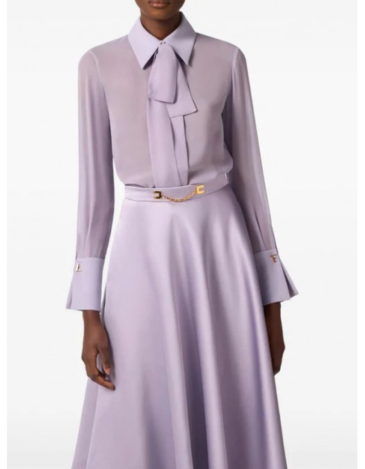 Camasa ELISABETTA FRANCHI, Long-sleeved lilac silk shirt with cuff detail - CA14861E2EV7