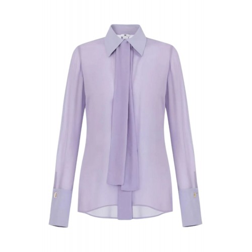 Camasa ELISABETTA FRANCHI, Long-sleeved lilac silk shirt with cuff detail