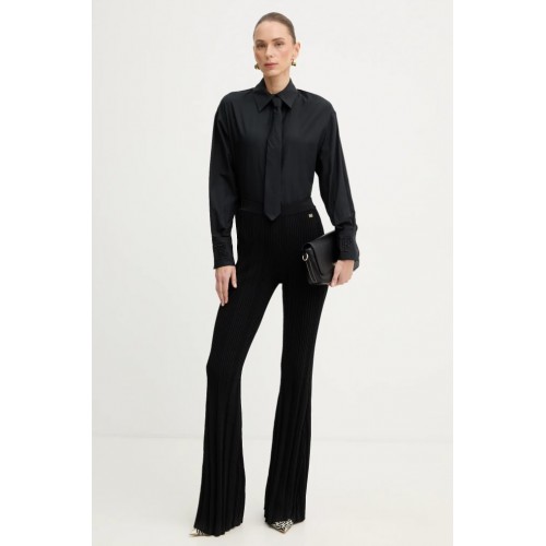 Camasa ELISABETTA FRANCHI, Cotton shirt with tie, Regular fit, Negru