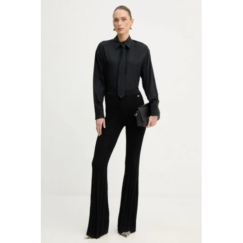 Camasa ELISABETTA FRANCHI, Cotton shirt with tie, Regular fit, Negru