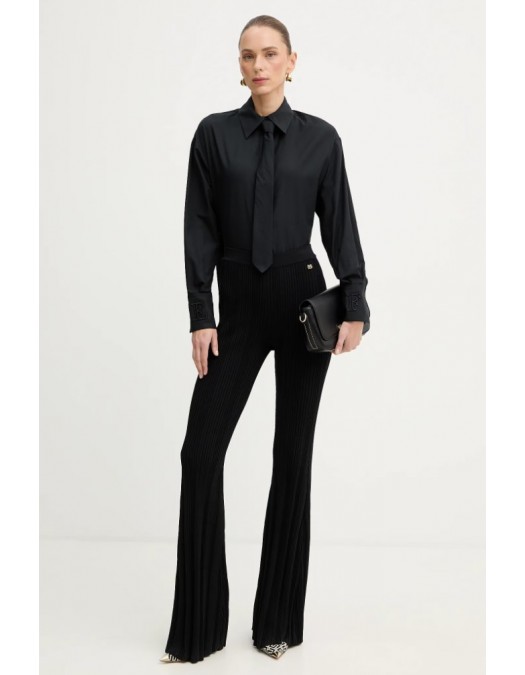Camasa ELISABETTA FRANCHI, Cotton shirt with tie, Regular fit, Negru - CA15261E2100