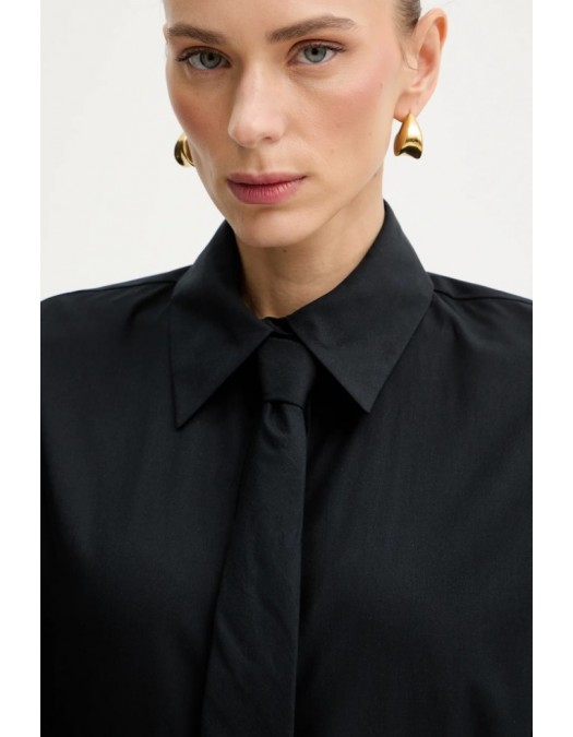 Camasa ELISABETTA FRANCHI, Cotton shirt with tie, Regular fit, Negru - CA15261E2100