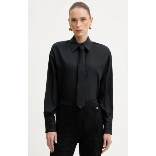 Camasa ELISABETTA FRANCHI, Cotton shirt with tie, Regular fit, Negru