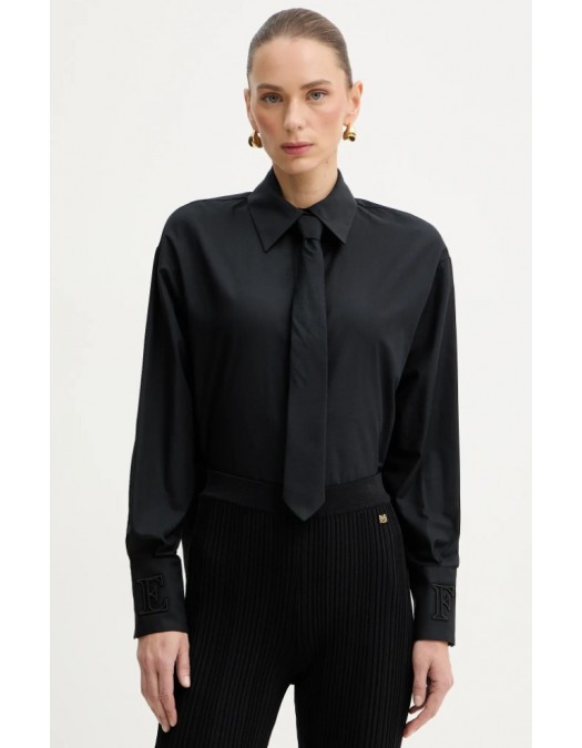 Camasa ELISABETTA FRANCHI, Cotton shirt with tie, Regular fit, Negru - CA15261E2100