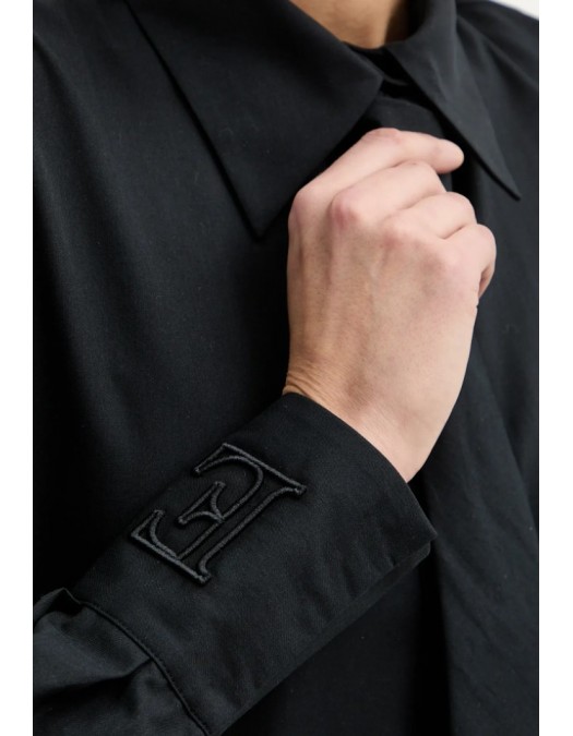 Camasa ELISABETTA FRANCHI, Cotton shirt with tie, Regular fit, Negru - CA15261E2100