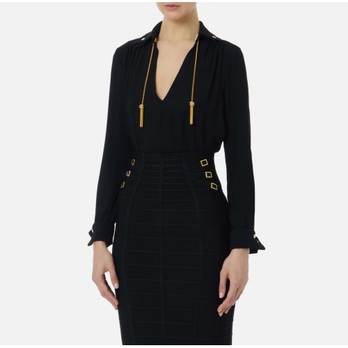Camasa ELISABETTA FRANCHI, in georgette fabric with jewel details, Negru