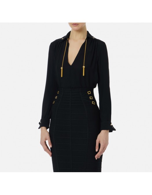 Camasa ELISABETTA FRANCHI, in georgette fabric with jewel details, Negru - CA15962E2110