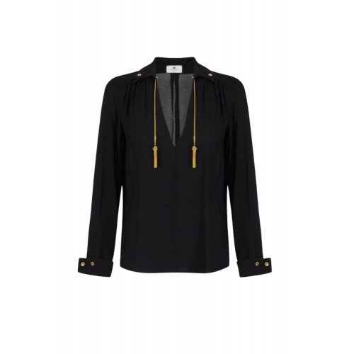 Camasa ELISABETTA FRANCHI, in georgette fabric with jewel details, Negru