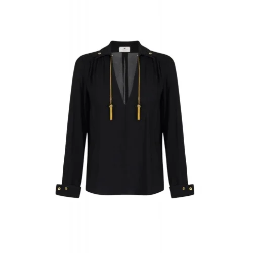 Camasa ELISABETTA FRANCHI, in georgette fabric with jewel details, Negru