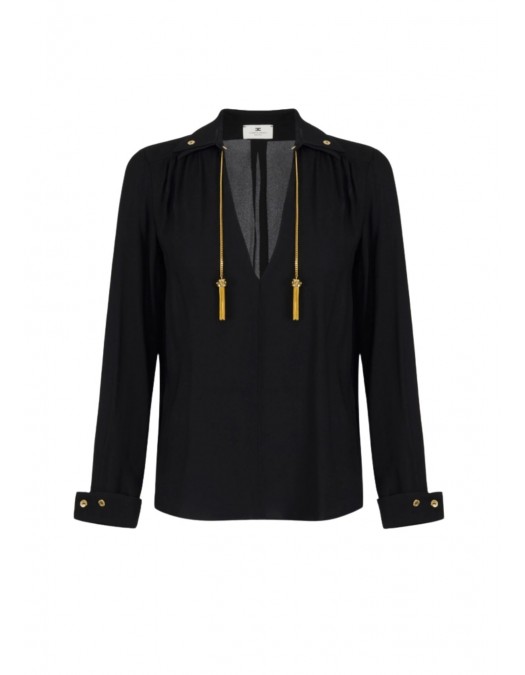 Camasa ELISABETTA FRANCHI, in georgette fabric with jewel details, Negru - CA15962E2110