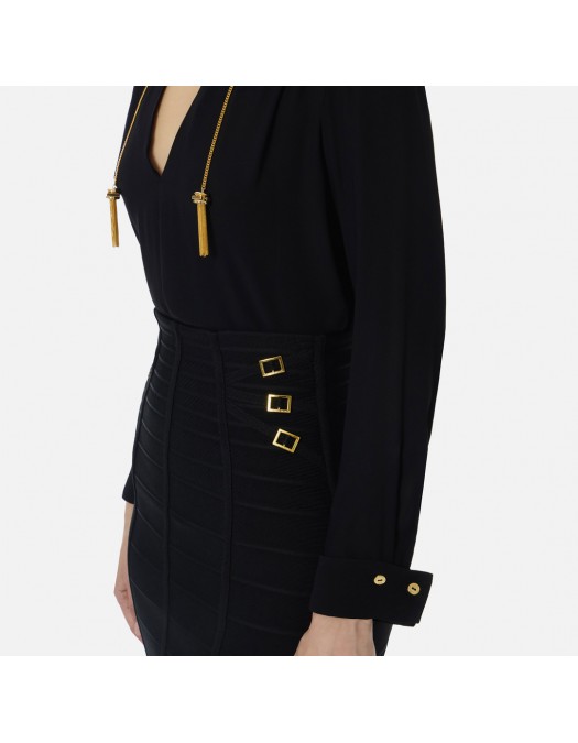 Camasa ELISABETTA FRANCHI, in georgette fabric with jewel details, Negru - CA15962E2110