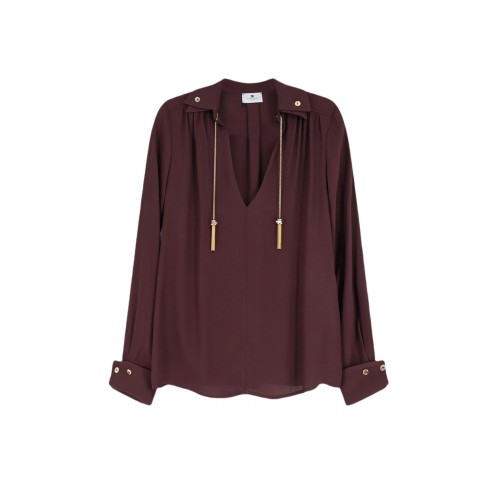Camasa ELISABETTA FRANCHI, in georgette fabric with jewel details, Brown