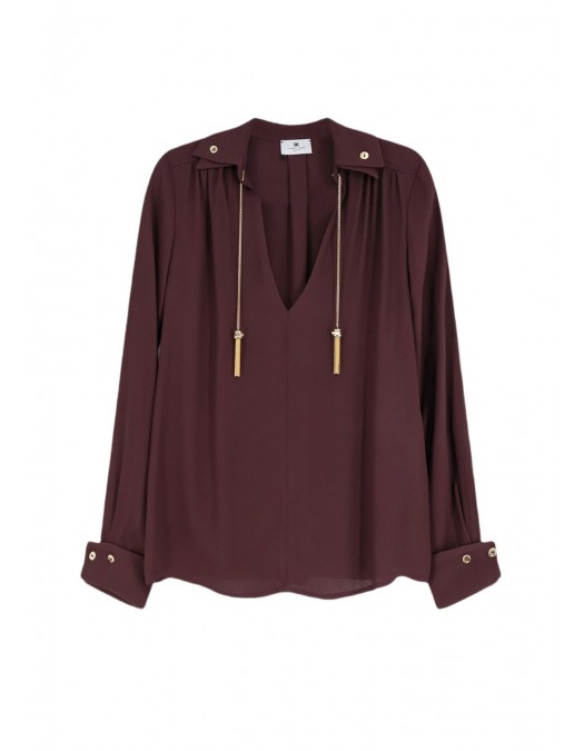 Camasa ELISABETTA FRANCHI, in georgette fabric with jewel details, Brown - CA15962E2644