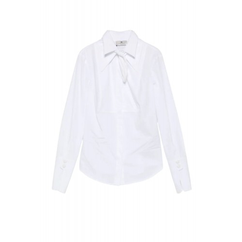 Camasa ELISABETTA FRANCHI, Cotton shirt with bow, Alb