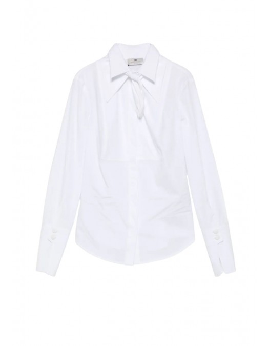 Camasa ELISABETTA FRANCHI, Cotton shirt with bow, Alb - CA16266E2100